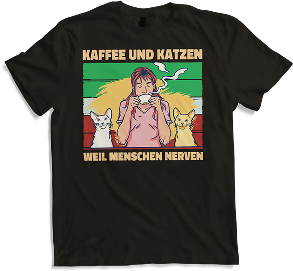 Produktbild von T-Shirt Kaffee und Katzen weil Menschen Nerven Morgenmuffel Katzen