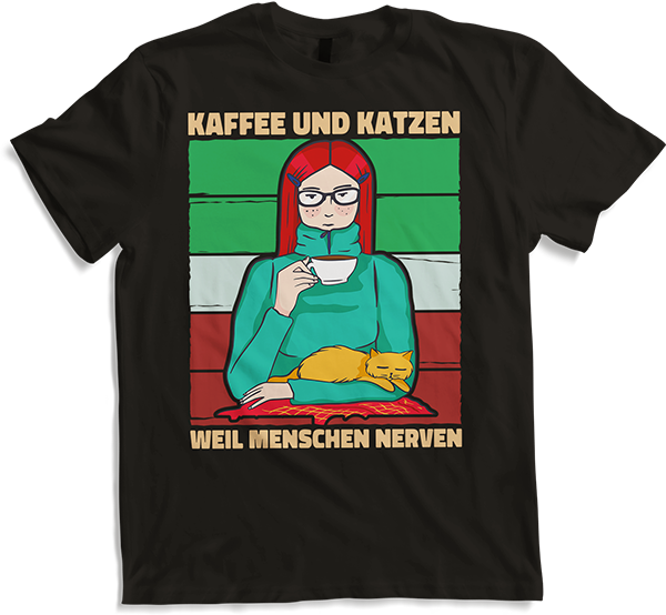 Produktbild von T-Shirt Kaffee und Katzen weil Menschen Nerven Morgenmuffel Katzen