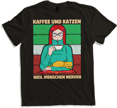 Produktbild von T-Shirt Kaffee und Katzen weil Menschen Nerven Morgenmuffel Katzen