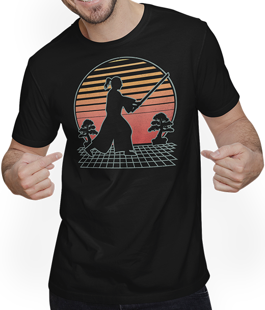Produktbild von T-Shirt mit Mann Kampfsportkämpfer Futuristischer Retro | Samurai Ronin Ninja