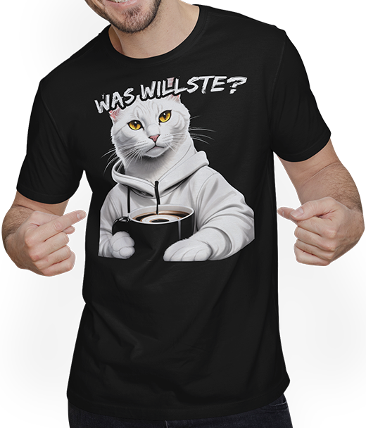 Produktbild von T-Shirt mit Mann Katze "Was willste?" Freche Mädchen Sprüche Jungen Spruch