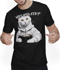 Produktbild von T-Shirt mit Mann Katze "Was willste?" Freche Mädchen Sprüche Jungen Spruch