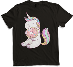 Produktbild von T-Shirt Kleines hungriges Einhorn nascht leckeren süßen Donut Shirt