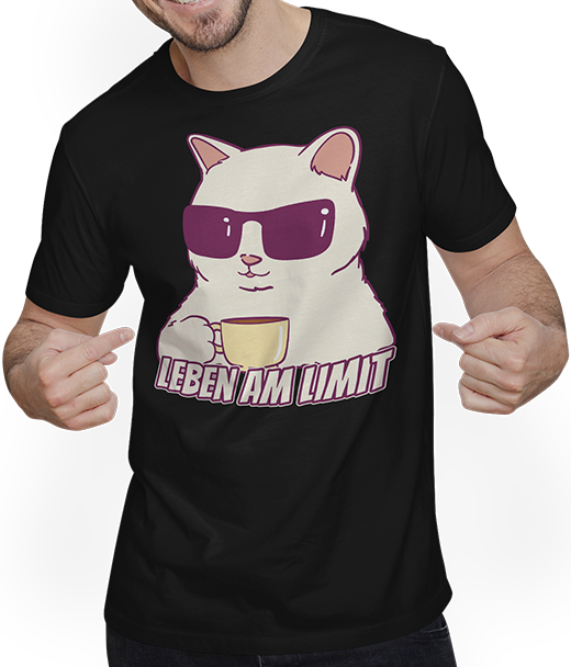 Produktbild von T-Shirt mit Mann Leben am Limit lustige Katzen Sprüche Mädchen Kaffee Koffein