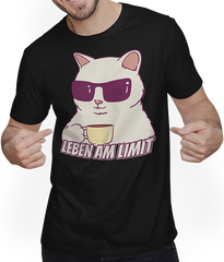 Produktbild von T-Shirt mit Mann Leben am Limit lustige Katzen Sprüche Mädchen Kaffee Koffein