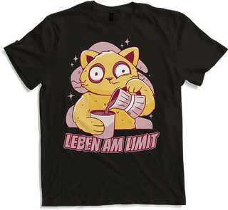 Produktbild von T-Shirt Leben am Limit lustige Katzen Sprüche Mädchen Kaffee Koffein