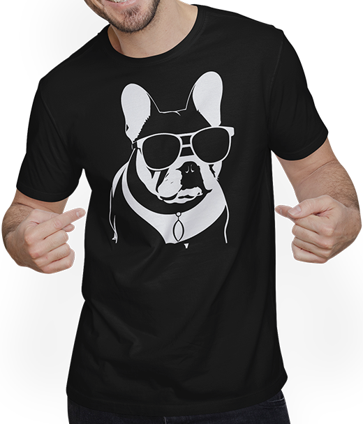 Produktbild von T-Shirt mit Mann Lustige französische Bulldogge mit Sonnenbrille Französische Bulldoggen