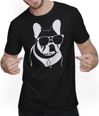 Produktbild von T-Shirt mit Mann Lustige französische Bulldogge mit Sonnenbrille Französische Bulldoggen