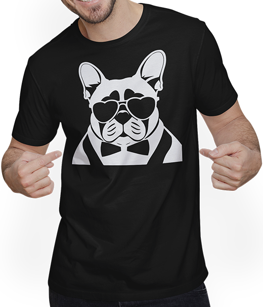 Produktbild von T-Shirt mit Mann Lustige französische Bulldogge mit Sonnenbrille Französische Bulldoggen