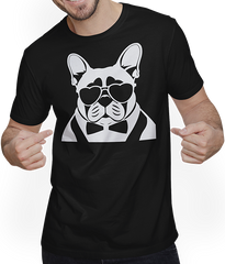 Produktbild von T-Shirt mit Mann Lustige französische Bulldogge mit Sonnenbrille Französische Bulldoggen