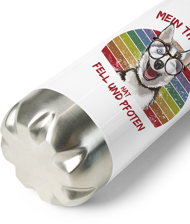 Produktbild vom Boden der Thermoflasche Lustiger Husky | Mein Therapeut hat Fell und Pfoten | Spruch