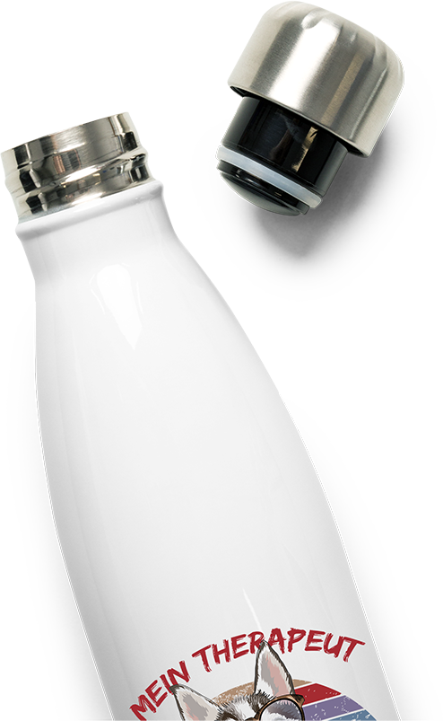 Produktbild vom Oberteil der Thermoflasche Lustiger Husky | Mein Therapeut hat Fell und Pfoten | Spruch