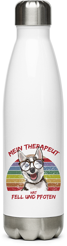 Produktbild von Edelstahlflasche Lustiger Husky | Mein Therapeut hat Fell und Pfoten | Spruch