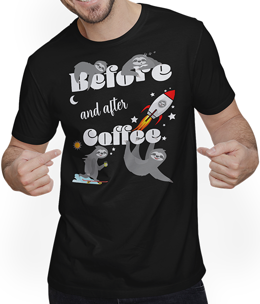 Produktbild von T-Shirt mit Mann Lustiges Faultiere & Kaffee Sprüche T-Shirt mit Rakete