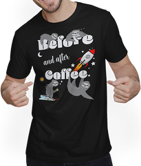 Produktbild von T-Shirt mit Mann Lustiges Faultiere & Kaffee Sprüche T-Shirt mit Rakete