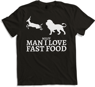 Produktbild von T-Shirt Man I Love Fast Food Jagd Löwe Antelo Lustiger Jäger Spruch