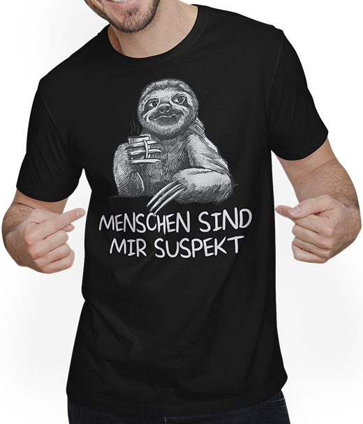 Produktbild von T-Shirt mit Mann Menschen sind mir suspekt Freche Sprüche Faultier Spruch