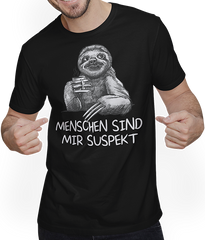 Produktbild von T-Shirt mit Mann Menschen sind mir suspekt Freche Sprüche Faultier Spruch