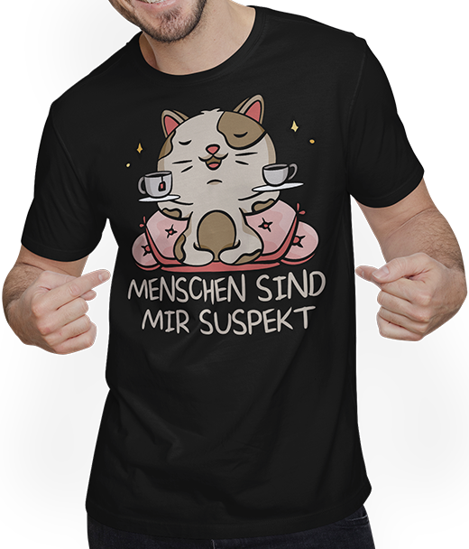 Produktbild von T-Shirt mit Mann Menschen sind mir suspekt Kaffee Katze Katzen Sprüche