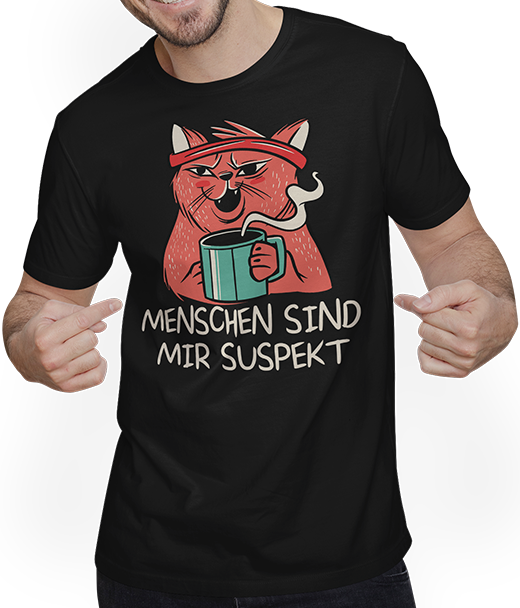 Produktbild von T-Shirt mit Mann Menschen sind mir suspekt Kaffee Katze Katzen Sprüche