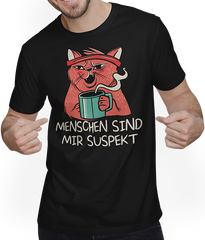 Produktbild von T-Shirt mit Mann Menschen sind mir suspekt Kaffee Katze Katzen Sprüche