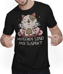 Produktbild von T-Shirt mit Mann Menschen sind mir suspekt Kaffee Katze Katzen Sprüche