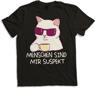 Produktbild von T-Shirt Menschen sind mir suspekt Kaffee Katze Katzen Sprüche