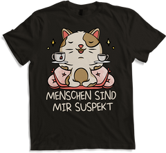 Produktbild von T-Shirt Menschen sind mir suspekt Kaffee Katze Katzen Sprüche