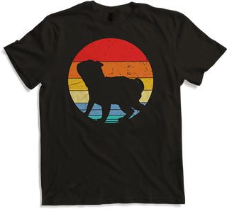 Produktbild von T-Shirt Mops Vintage Sonne | Retro Sonnenuntergang Hunde Silhouette
