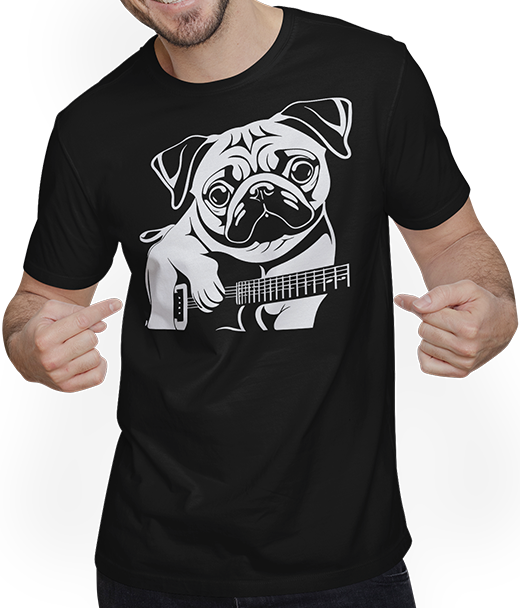 Produktbild von T-Shirt mit Mann Mops mit E-Gitarre Musiker Lustiger Gitarrist