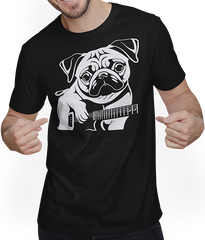 Produktbild von T-Shirt mit Mann Mops mit E-Gitarre Musiker Lustiger Gitarrist