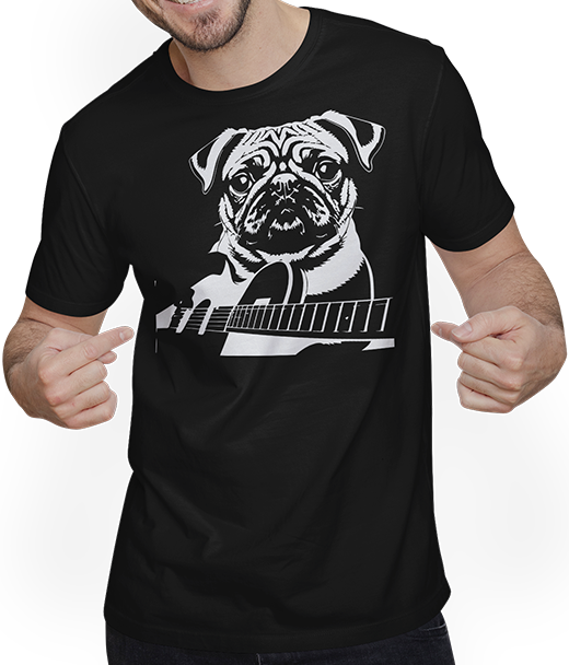 Produktbild von T-Shirt mit Mann Mops mit E-Gitarre Musiker Lustiger Gitarrist