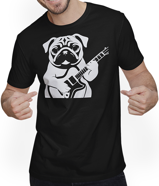 Produktbild von T-Shirt mit Mann Mops mit E-Gitarre Musiker Lustiger Gitarrist