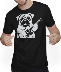 Produktbild von T-Shirt mit Mann Mops mit E-Gitarre Musiker Lustiger Gitarrist