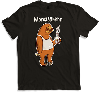 Produktbild von T-Shirt Morgääähhhn Spruch Müdes Faultier in Unterhemd mit Kaffee