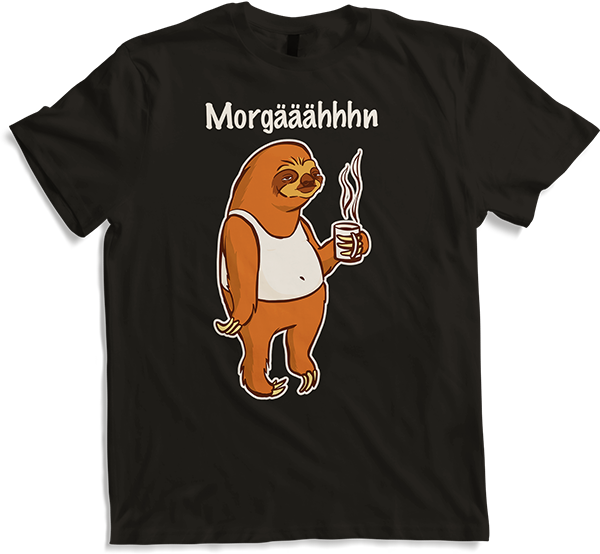 Produktbild von T-Shirt Morgääähhhn Spruch Müdes Faultier in Unterhemd mit Kaffee