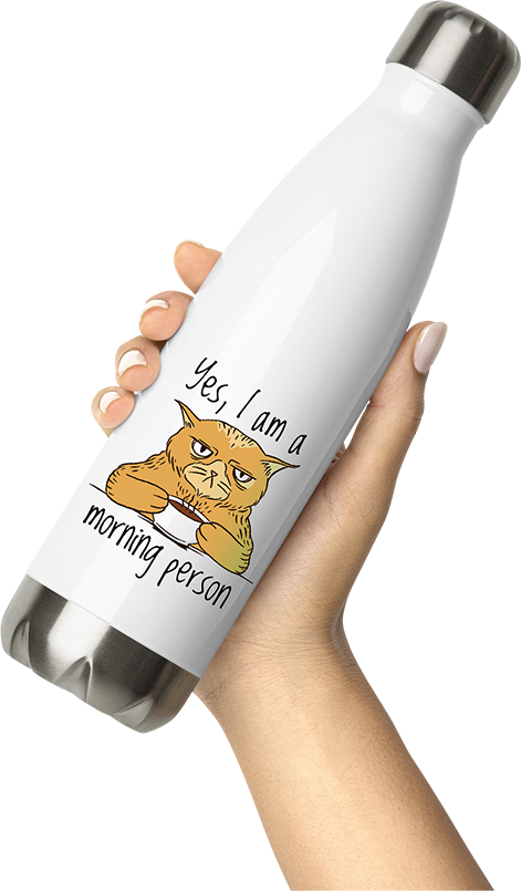 Produktbild von Thermosflasche von Hand gehalten Morning Person Sarkastische Ironische Misanthropische Katze Spruch