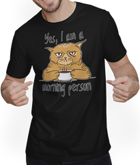 Produktbild von T-Shirt mit Mann Morning Person Sarkastische Ironische Misanthropische Katze Spruch