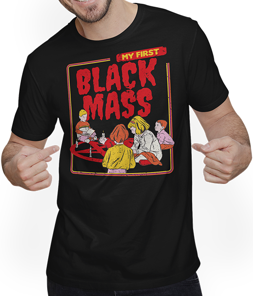 Produktbild von T-Shirt mit Mann My First Black Mass Kinder Summon Demon Pentagramm Lustiger Teufel