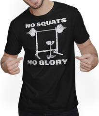 Produktbild von T-Shirt mit Mann No Squats No Glory | Bodybuilding Muskel Gewichtheben