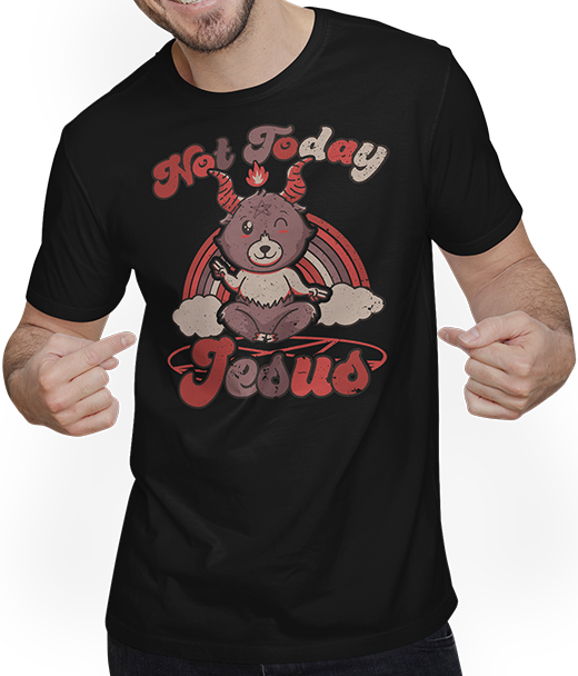 Produktbild von T-Shirt mit Mann Not Today Jesus Lustiger Kawaii Baphomet Satan Devil Cute Bear