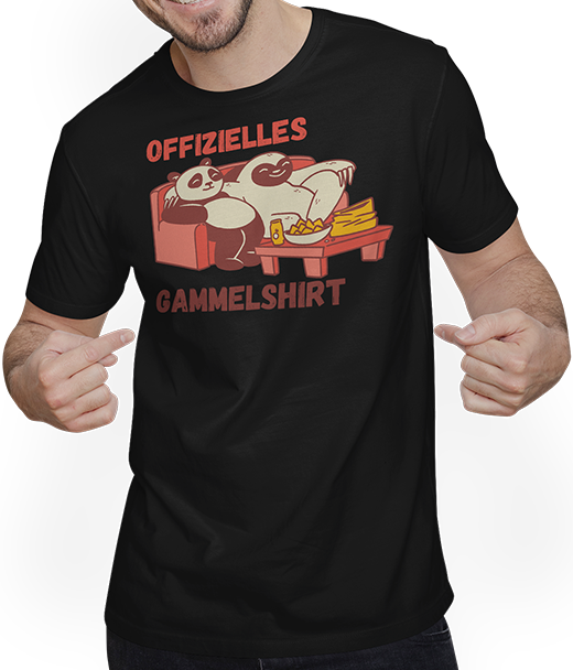 Produktbild von T-Shirt mit Mann Offizielles Gammelshirt Faultier Panda Faule Couch-potato