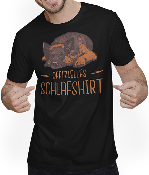 Produktbild von T-Shirt mit Mann Offizielles Schlafshirt | Schlafender Schäferhund Spruch