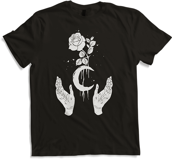 Produktbild von T-Shirt Okkult Rose Mond Hexen Hände Gothic Weiblichkeit Natur