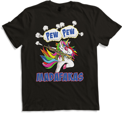 Produktbild von T-Shirt Pew Pew Madafakas Einhorn mit Maschinenpistole