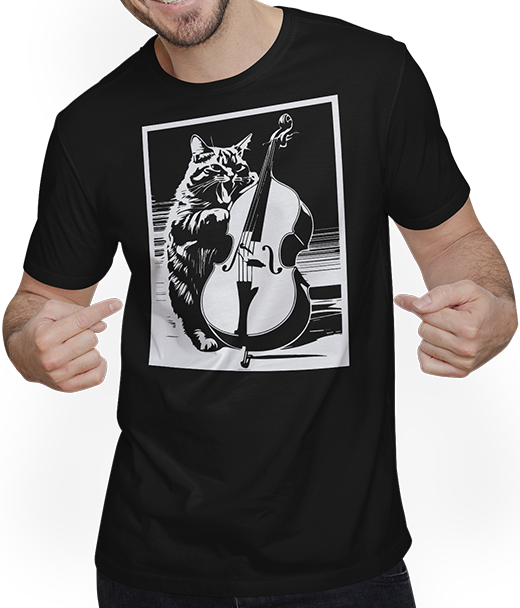 Produktbild von T-Shirt mit Mann Schreiende Katze Musiker spielt Kontrabass