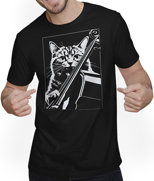 Produktbild von T-Shirt mit Mann Schreiende Katze Musiker spielt Kontrabass