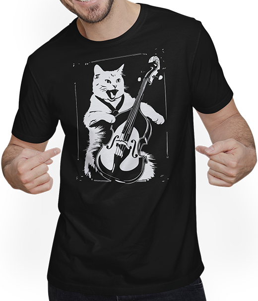 Produktbild von T-Shirt mit Mann Schreiende Katze Musiker spielt Kontrabass