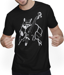 Produktbild von T-Shirt mit Mann Schreiende Katze Musiker spielt Kontrabass