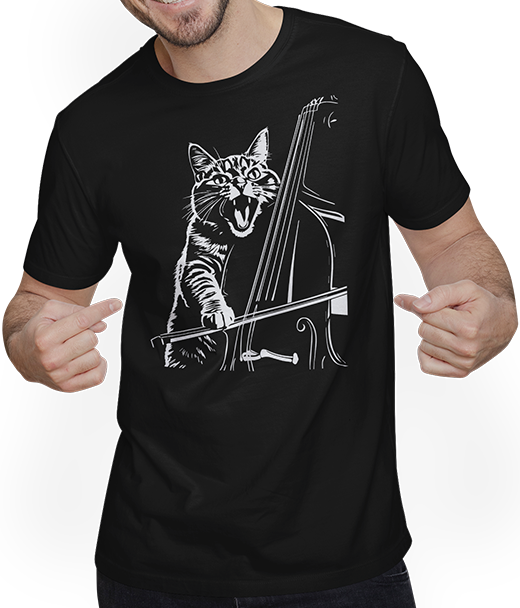 Produktbild von T-Shirt mit Mann Schreiende Katze Musiker spielt Kontrabass